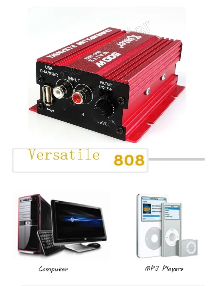 Car Amplifier 2 Channel Output MA150 500W HiFi Digital 12V Stereo Audio CD DVD MP3 USB Power Amplifier for Motorcycle &Car