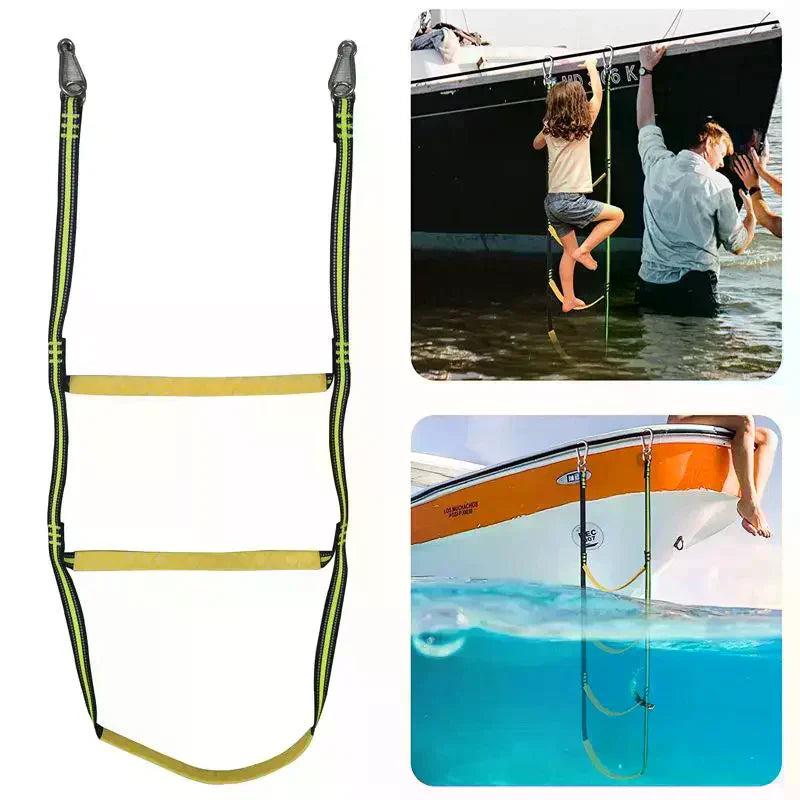 Launching Ladder Nylon Boat Rope Ladder Folding Auxiliary Marine Rope 3 Step Portable Rope Boarding Ladder For Inflatable Boat