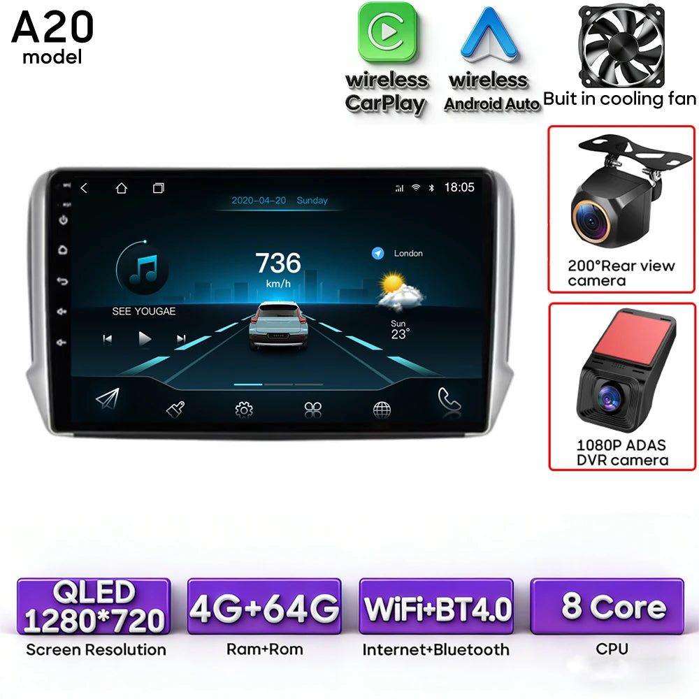 Android Audio Screen For Peugeot 2008 208 2012 - 2018 Car Radio Multimedia Video Player Carplay Auto 4G Wif DSP Navigation GPS