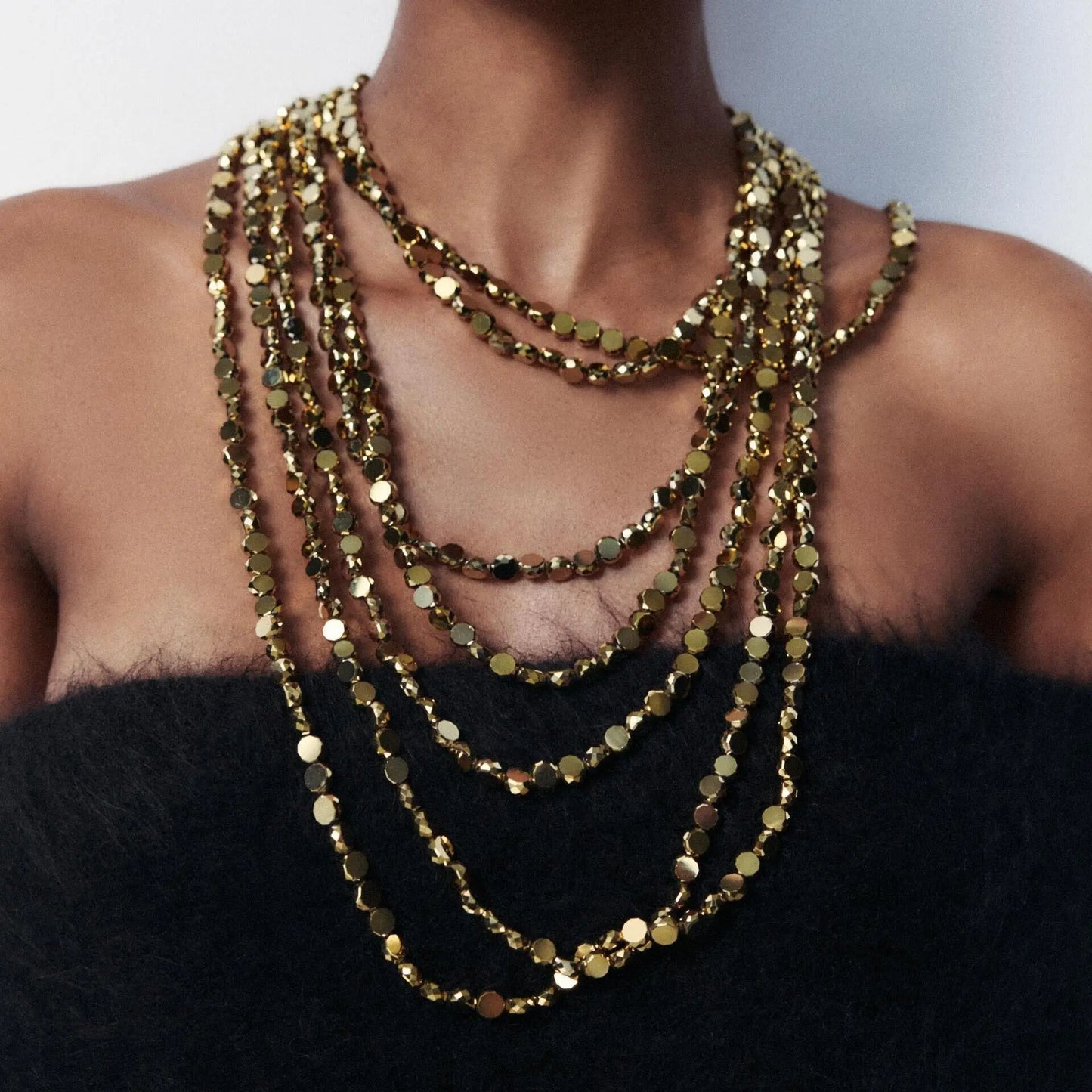 Golden Heavy Multilayer Beaded Chain Necklace For Women European American Bling Exaggerated Charm Party Jewelry Gift