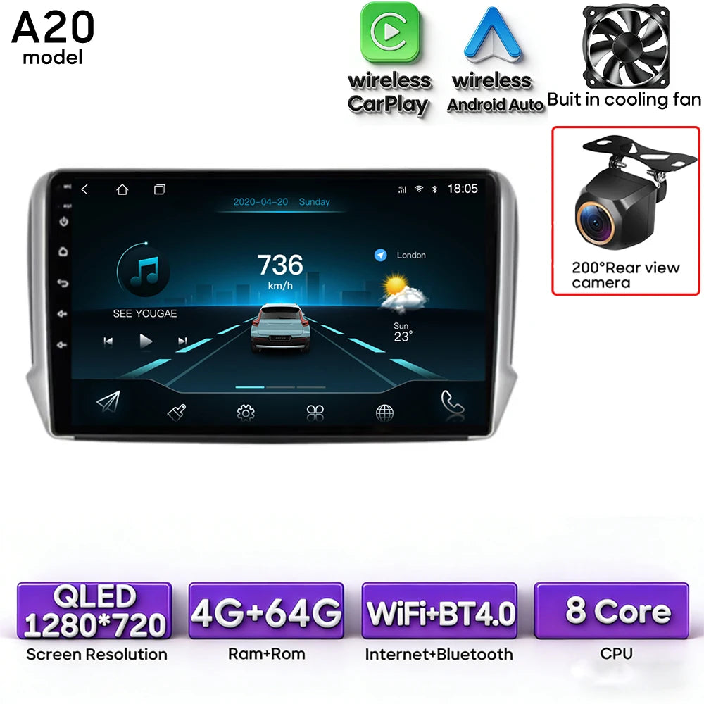 Android Audio Screen For Peugeot 2008 208 2012 - 2018 Car Radio Multimedia Video Player Carplay Auto 4G Wif DSP Navigation GPS