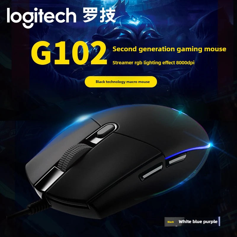 Logitech G102 Mouse USB Wired Gaming Mouse 8000 DPI Rainbow Optical Effect Screen For PC/Mac Computer and Laptop