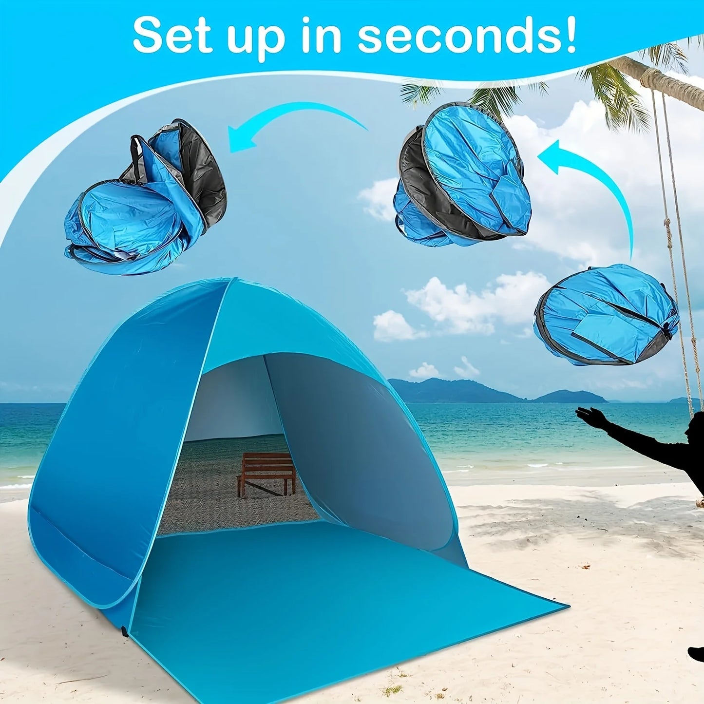 Lightweight and Durable Portable Pop-up Beach Tent To Protect You From The Sun - UPF 50 + UV Protection! Includes 6 Floor Nails