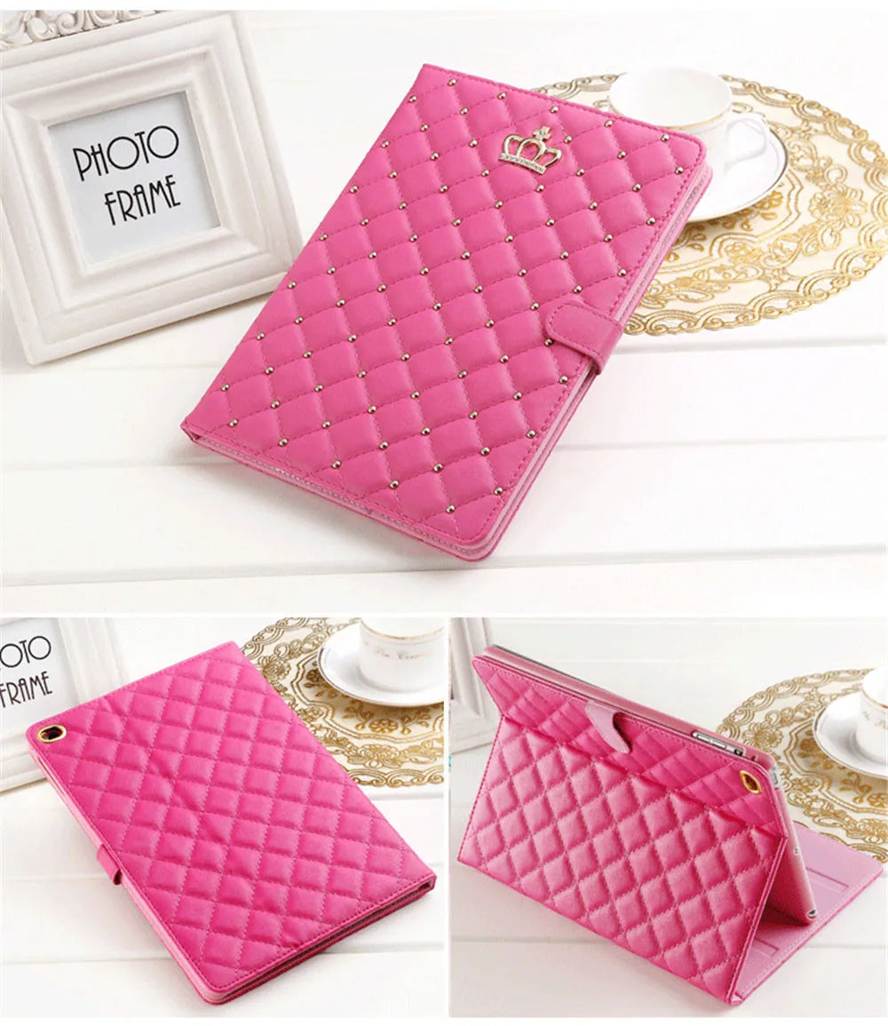 Crown Design Leather Case for iPad 9.7 2017 2018 Air1 2 10.5 air3 10.2 mini 6 Protective Tablet Shockproof kickstand Cover Coque