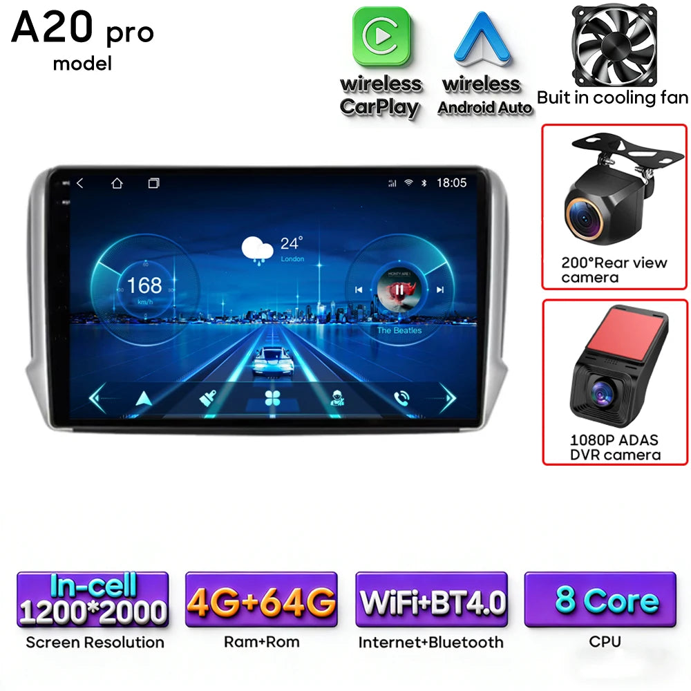 Android Audio Screen For Peugeot 2008 208 2012 - 2018 Car Radio Multimedia Video Player Carplay Auto 4G Wif DSP Navigation GPS