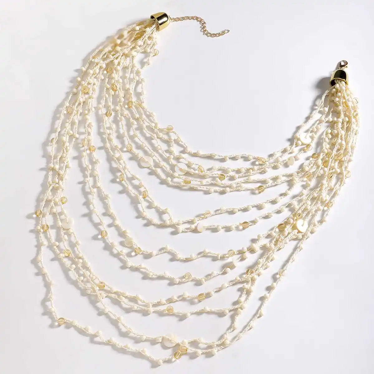 Golden Heavy Multilayer Beaded Chain Necklace For Women European American Bling Exaggerated Charm Party Jewelry Gift