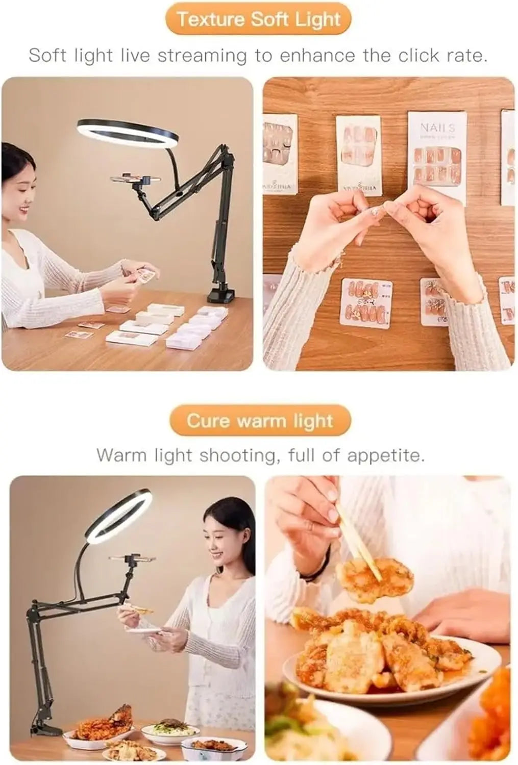 Ring Light with Stand and Phone Holder USB Ring Light with Clamp Overhead Camera Selfie Flexible Desk Tripod for Photography