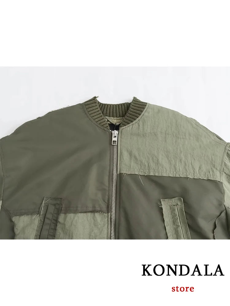 Streetwear Armygreen Bomber Jackets Women Patchwork Zipper Pockets Oversized Jackets Fashion 2025 Winter Autumn Coats