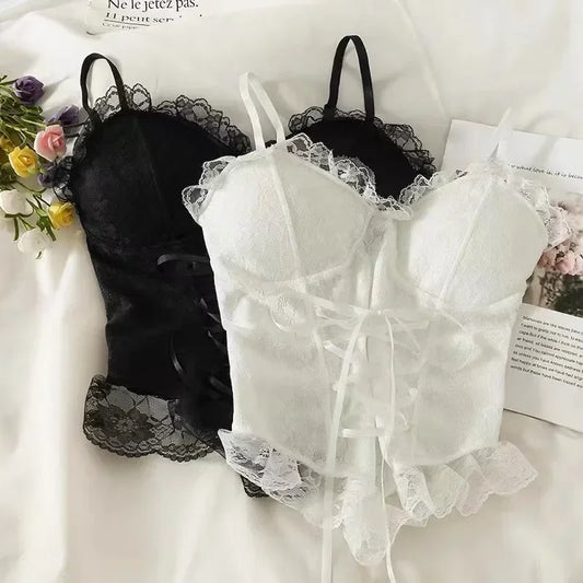 Clothes Blouses Sexy Crop Tops Women Corset Lace Bandage T-shirt Camisole Woman Sling Tank Top Fashion Sleeveless Waistcoat