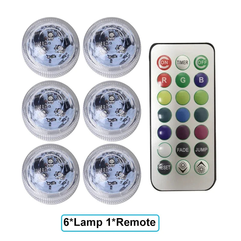 RGB Submersible Lights Remote Control Underwater Led Light Battery Operated Night Lamp For Halloween Vase Wedding Party Decor