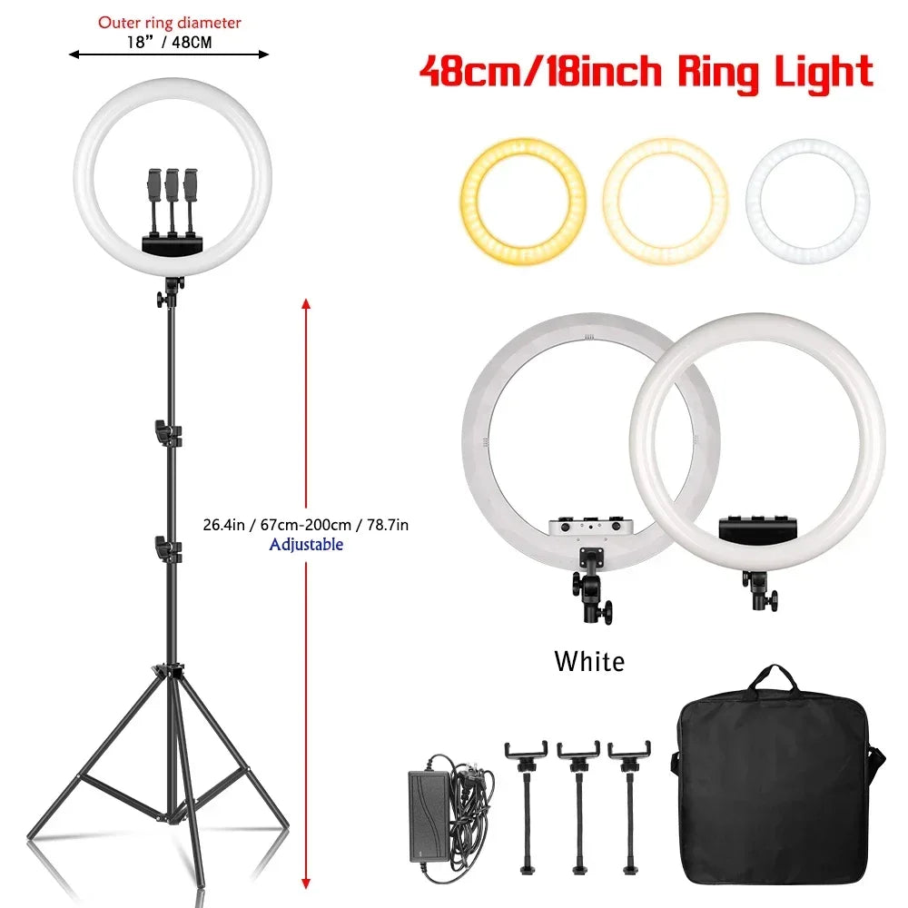SH 18 Inch Knob Ring Light LED Selfie Video Lamp With Tripod Stand Phone Clip For YouTube Live Lighting Photo Photography Studio