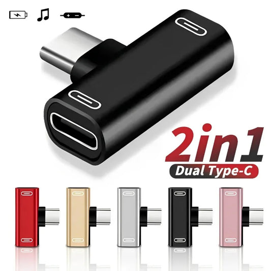 2/1PCS USB C Splitter Type C Male To Dual Type C Female Adapter 2IN1 Headphone Charger Converter for Phone Headphone TypeC Port