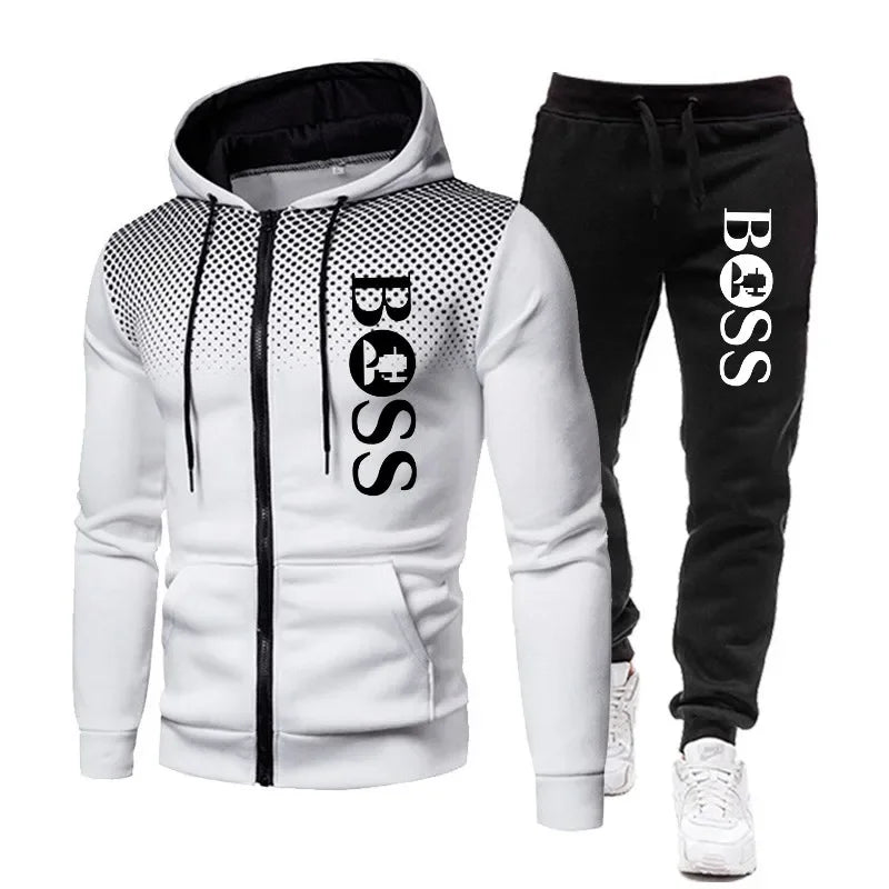 2025 Men's Fall/Winter Leisure fitness basketball two-piece outdoor fashion zipper hooded jacket + jogging pants set