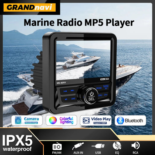 MP5 Player Marine Radio Boat Stereo FM AM Digital Media Audio Player Bluetooth IPX5 Waterproof For Yacht ATV UTV Golf Cart