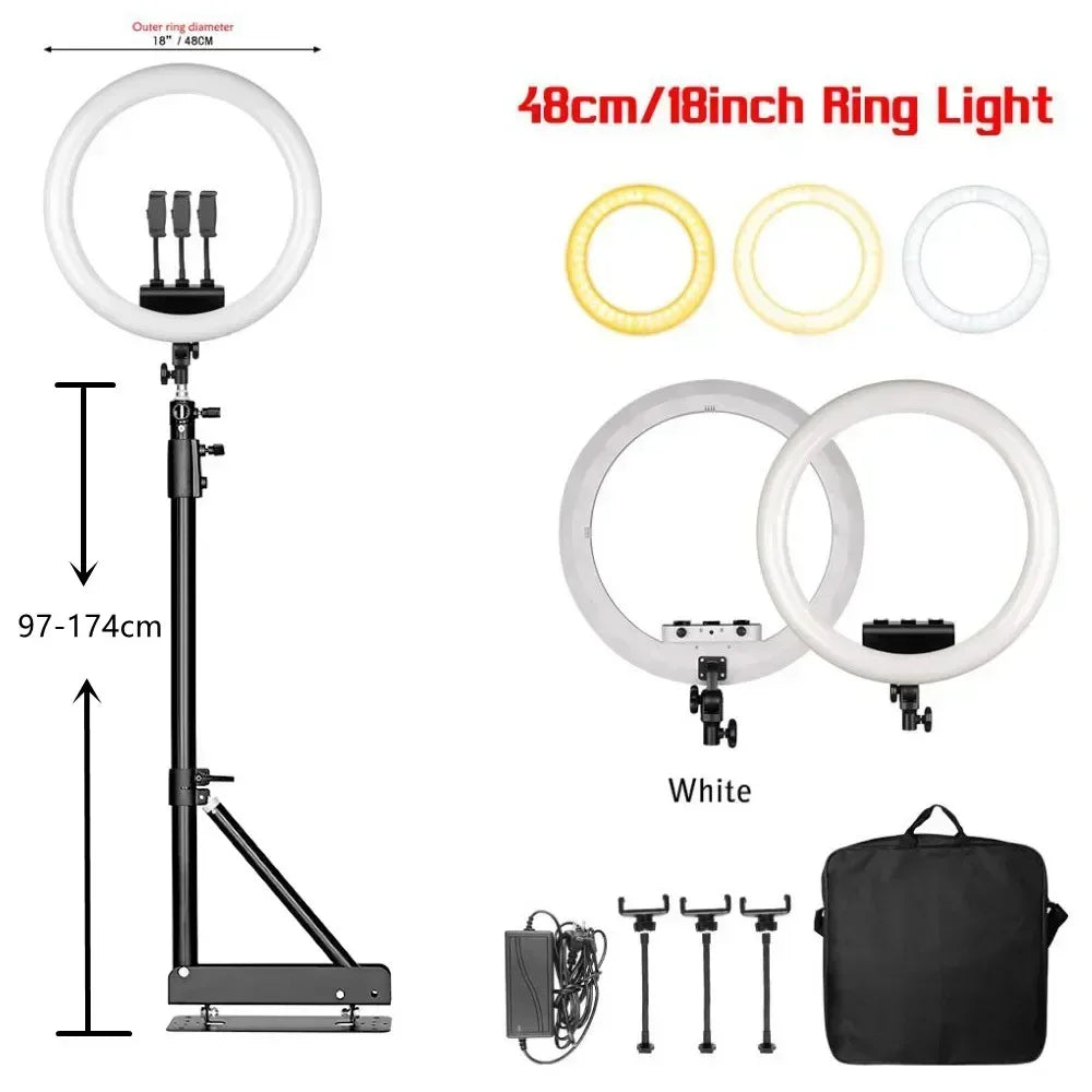 SH 18 Inch Knob Ring Light LED Selfie Video Lamp With Tripod Stand Phone Clip For YouTube Live Lighting Photo Photography Studio