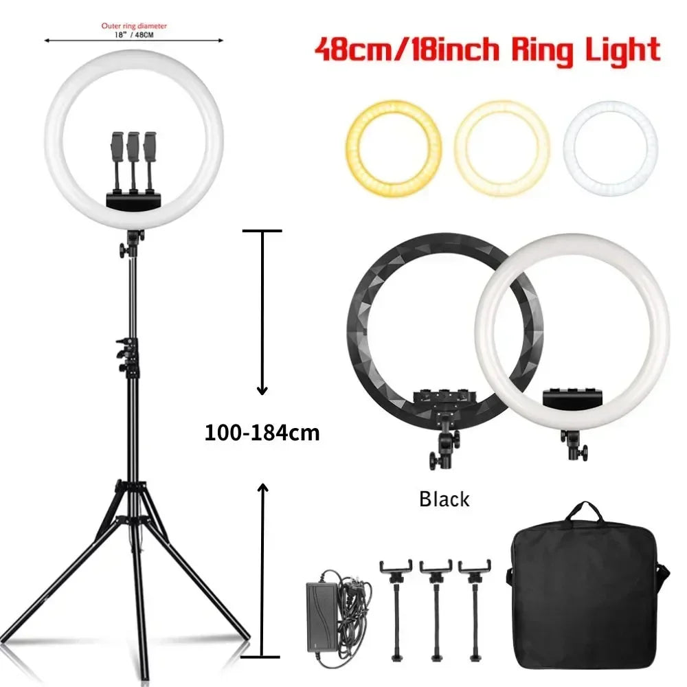 SH 18 Inch Knob Ring Light LED Selfie Video Lamp With Tripod Stand Phone Clip For YouTube Live Lighting Photo Photography Studio