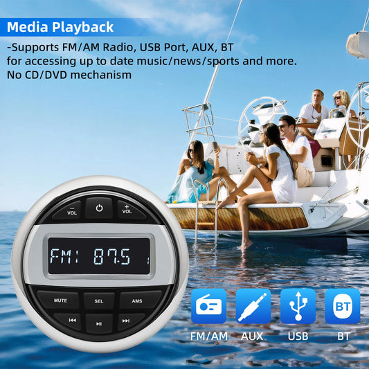 Boat Radio Media Player Marine Stereo /Speaker /FM AM Antenna Waterproof MP3 Bluetooth-compatilble For Yacht Gauge ATV UTV Cart