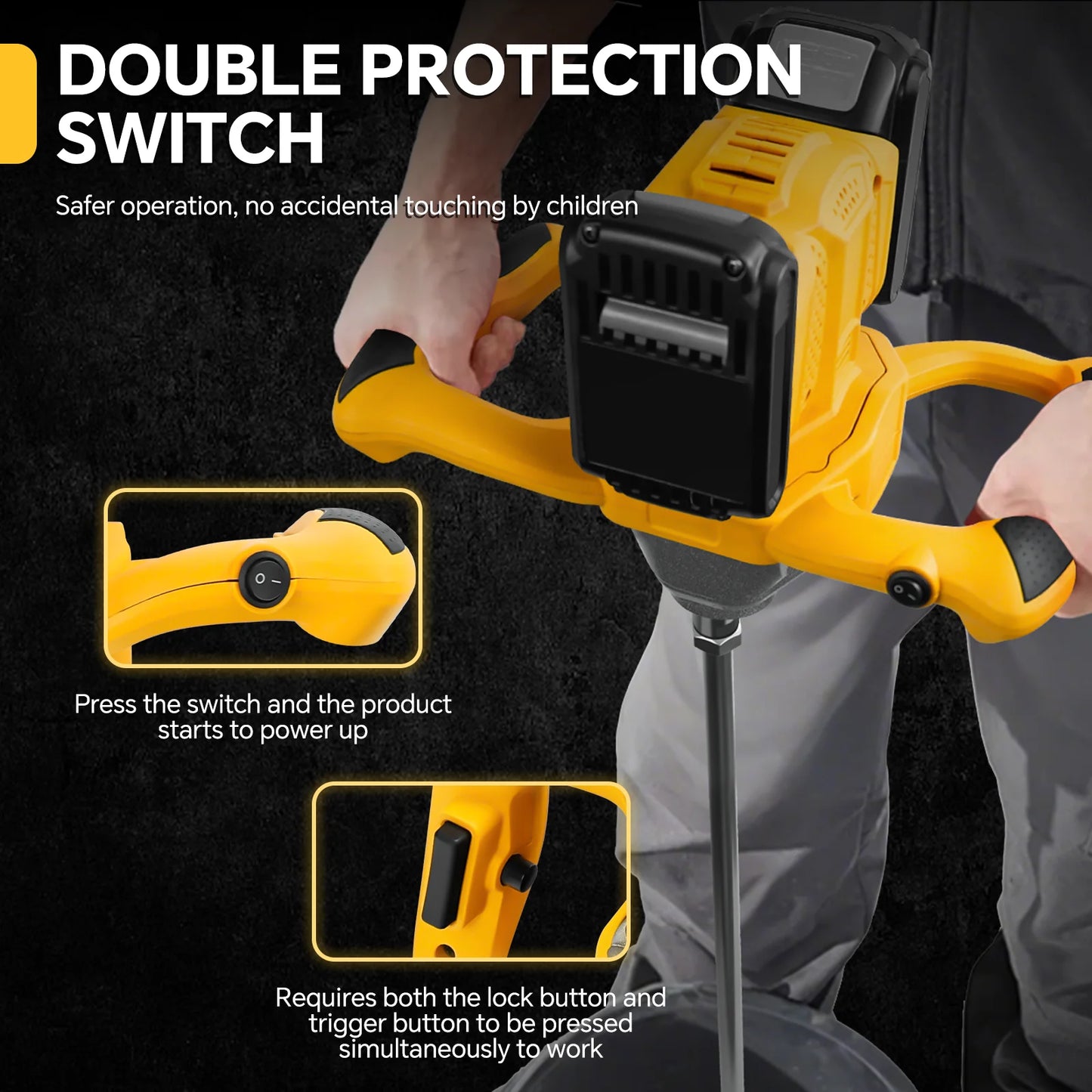 Concrete Cement Electric Mixer Machine 1200W Brushless with 6 Adjustable Speed Handheld Cement Mixer for Dewalt 20V Battery