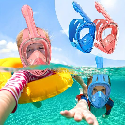 Kids Snorkel Mask  Anti-Fog Leak-Proof Soft Silicone Design Easy to Wear Diving Mask Underwater Scuba Full Face  360° Panoramic