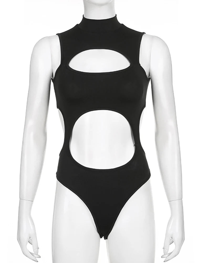 Women's Gothic Techwear Sexy Hollow Out Sleeveless Tank Tops, Bodysuit for Women, Streetwear Style, Backless Playsuit Vest