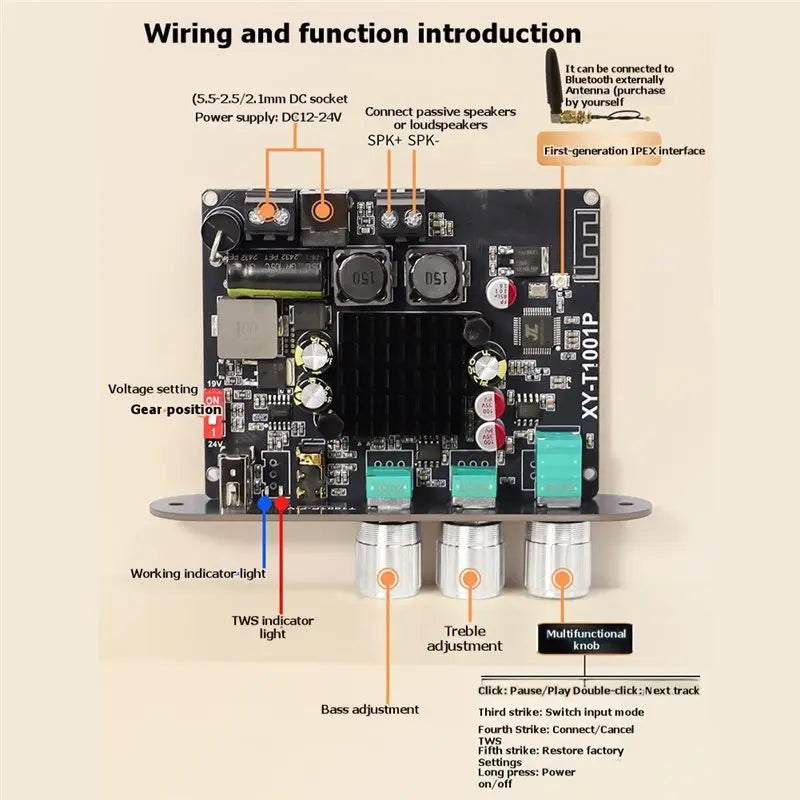 ABGI-T1001P Audio Player Mono 100W Bluetooth Lossless Sound Quality Stereo TWS Pairing Audio Amplifier