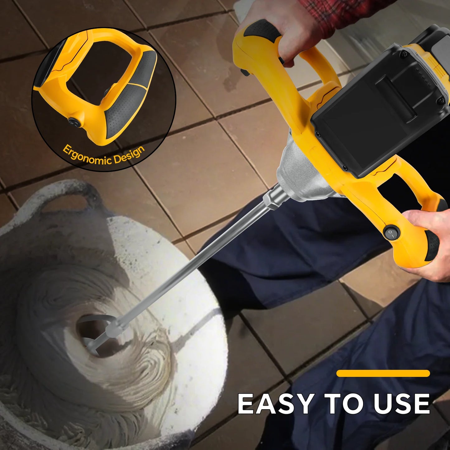 Concrete Cement Electric Mixer Machine 1200W Brushless with 6 Adjustable Speed Handheld Cement Mixer for Dewalt 20V Battery