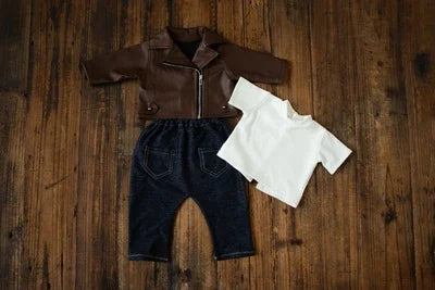 Newborn Photography props infant faux Leather jacket pants Social People cool boy  boss creative studio shooting item