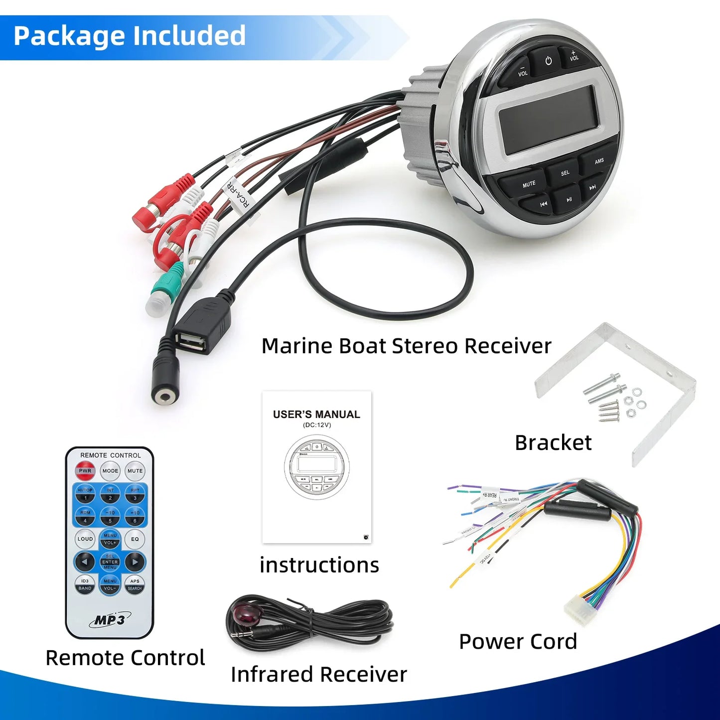 Digital Marine Media Player Boat Stereo Bluetooth-compatible MP3 Radio Waterproof FM AM Radio Receiver For Yacht UTV ATV