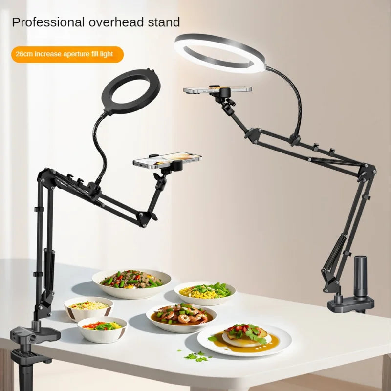 Ring Light with Stand and Phone Holder USB Ring Light with Clamp Overhead Camera Selfie Flexible Desk Tripod for Photography