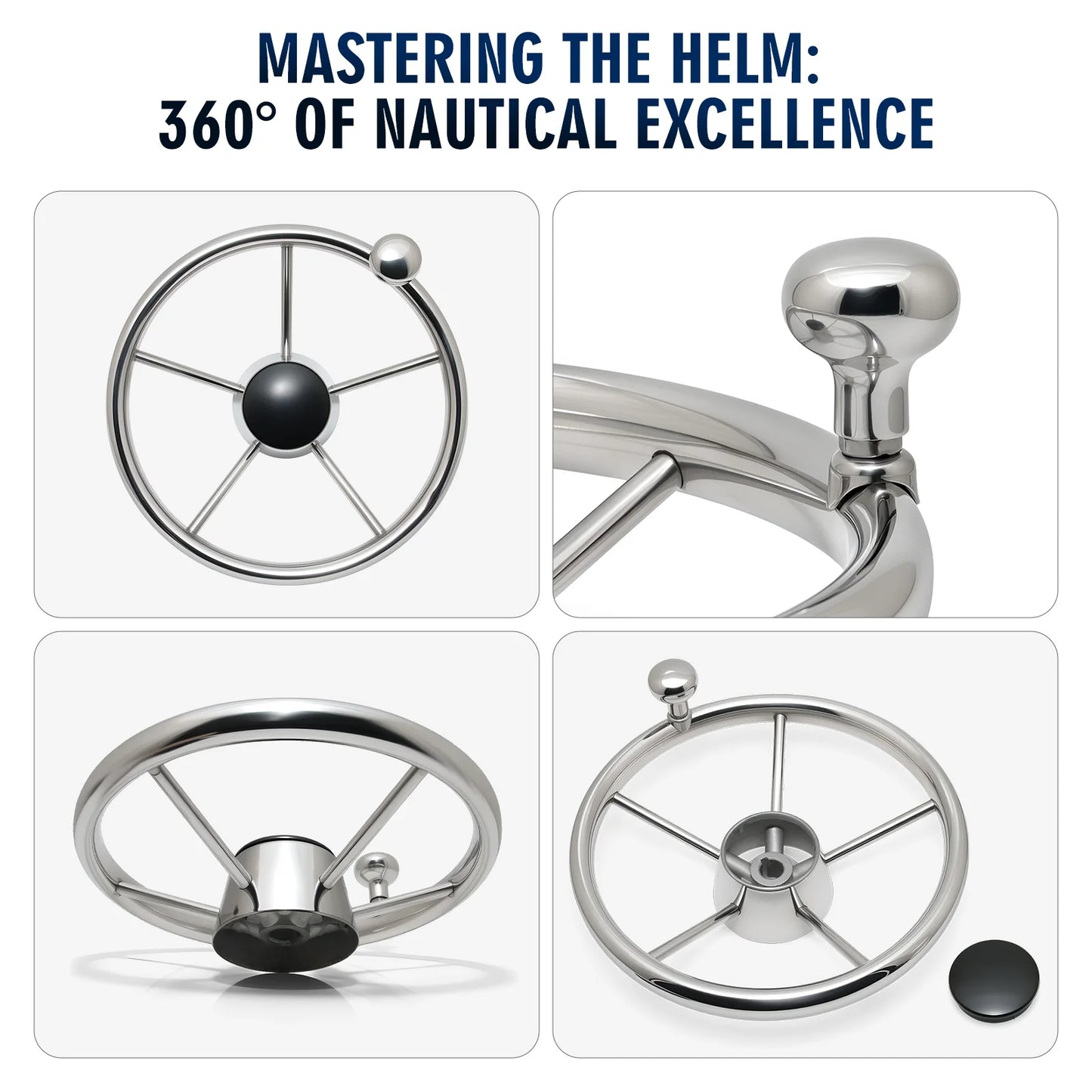 AD 11inch Steering Wheel Boat Accessories Marine 11" Perfect Stainless Steel Boat Steering Wheel With Knob For Marine Boat Yacht
