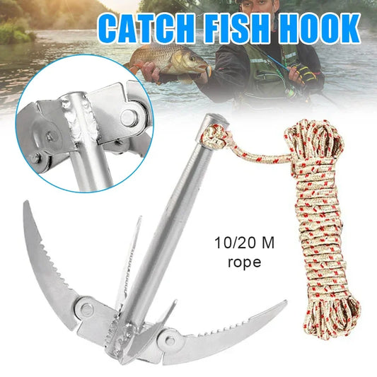 Folding Boats Anchor With Rope Outdoor Grappling Hook Survival Tool Sturdy Durable For Small Boat Canoes Fishing Supplies