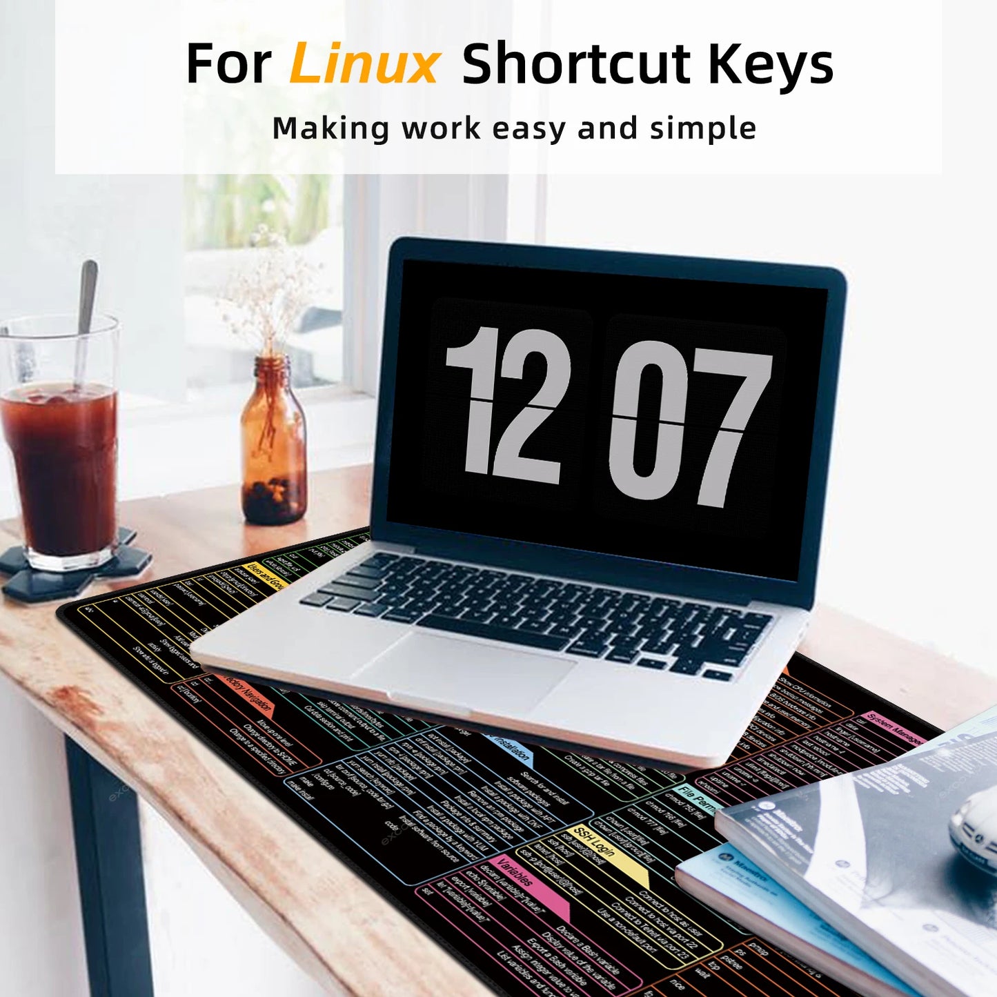 EXCO Linux Commands Line Mouse Pad Large Mousepad Shortcuts for Red Hat Ubuntu OpenSUSE Arch Debian Unix Programmer Desk Mat