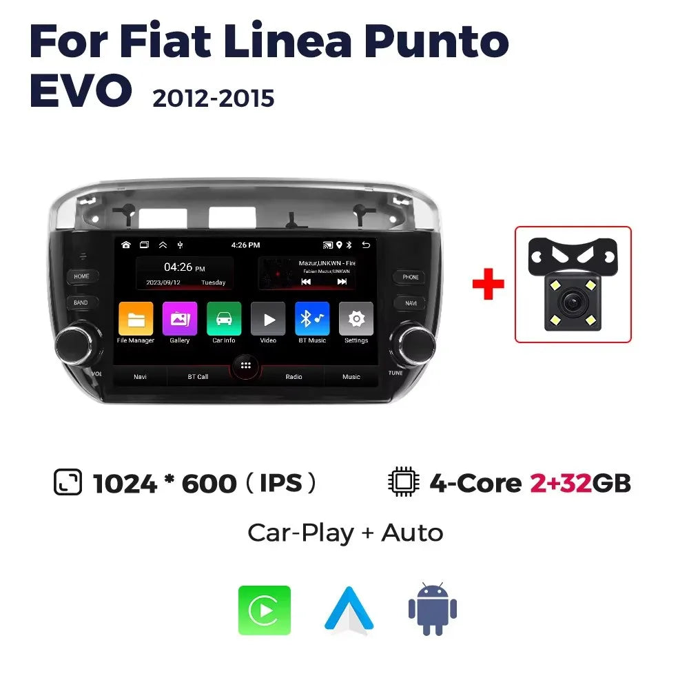Carplay Andorid Auto Car Radio for Fiat Linea Punto EVO 2012-2015 Intelligent System Player WIFI BT Audio FM Stereo Automotivo