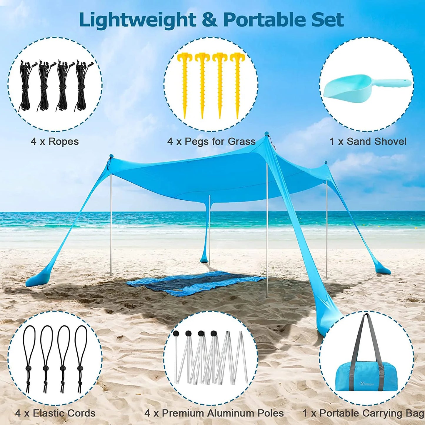 3M Camping Tent Windproof Pop Up Awning Outdoor Beach Sun Shade UV Ultralight Beach Canopy Tents for Camping Fishing Picnics