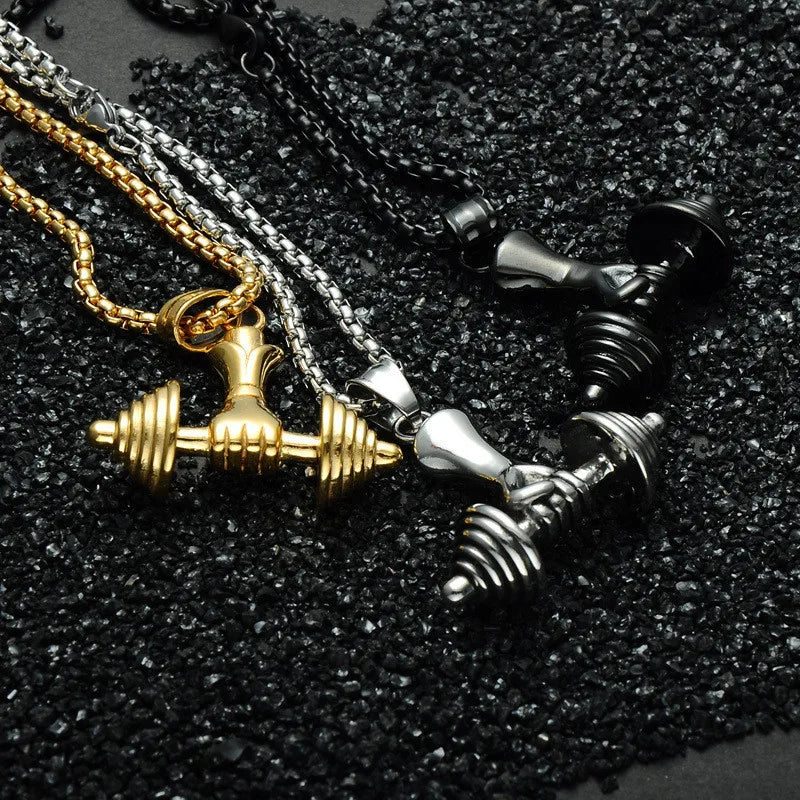 Barbell Pendant Mens Necklace Stainless Steel Fitness Wholesale Sports Style Male Accessories Gift for Mens Fitness Men S494
