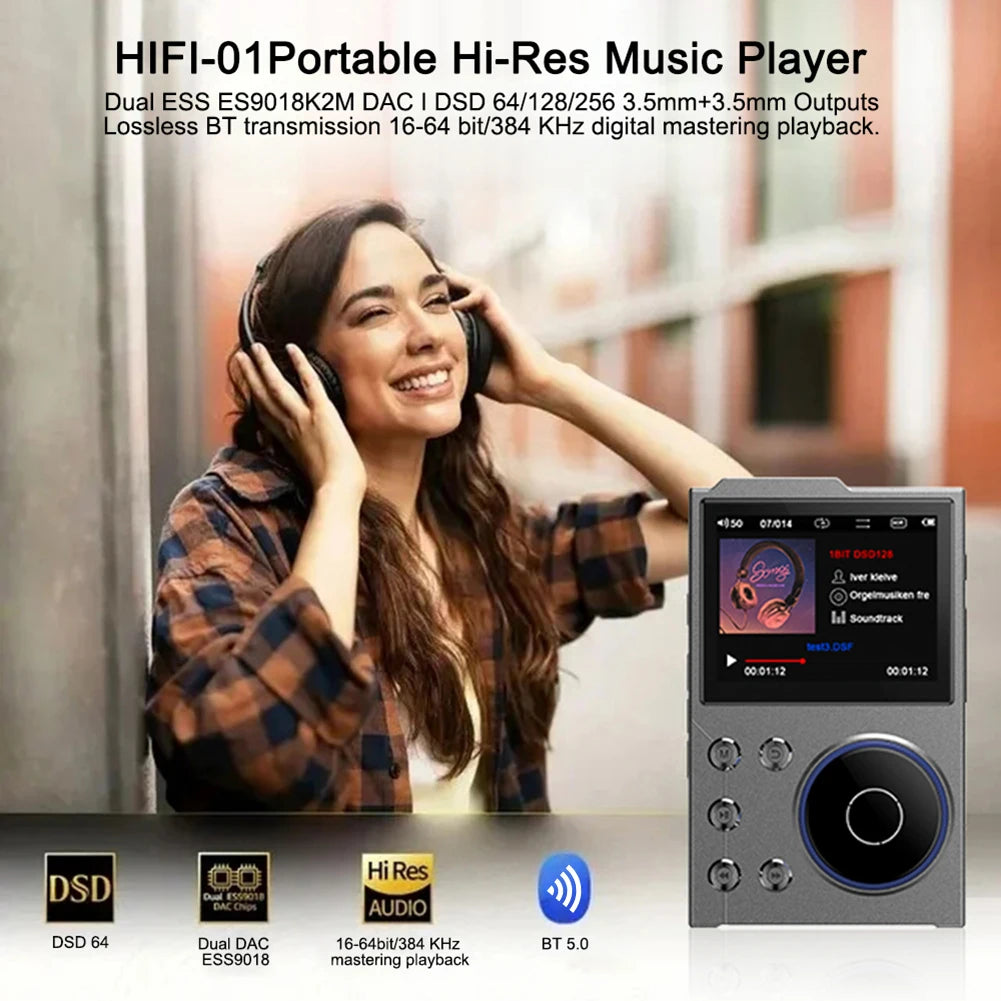 HiFi MP3 Player HiFi Lossless Audio Player Bluetooth-Compatible 5.3 Portable Digital Audio Music Player Support Up To 256GB