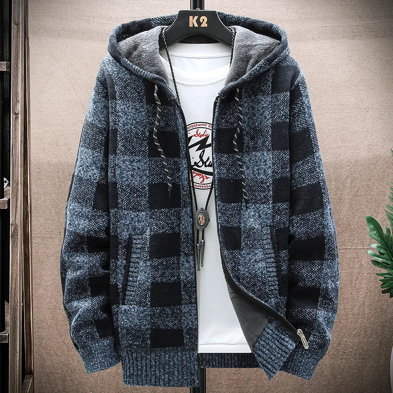 Men's Sweater Jackets Cold Coat Hooded Streetwear Sports Hoodies Y2K Clothing Male Knitwear Fleece Wool Windbreaker Overcoat