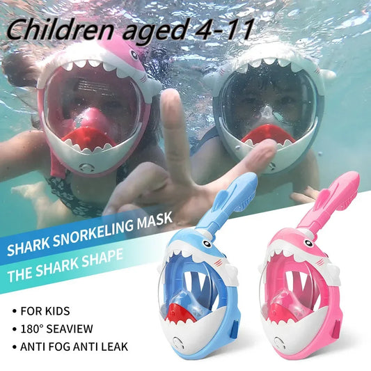 Kids Full Face Snorkel Mask 180° Panoramic Leak-Proof Safety Lens Foldable Dry Top Adjustable Soft Silicone Youth Snorkeling