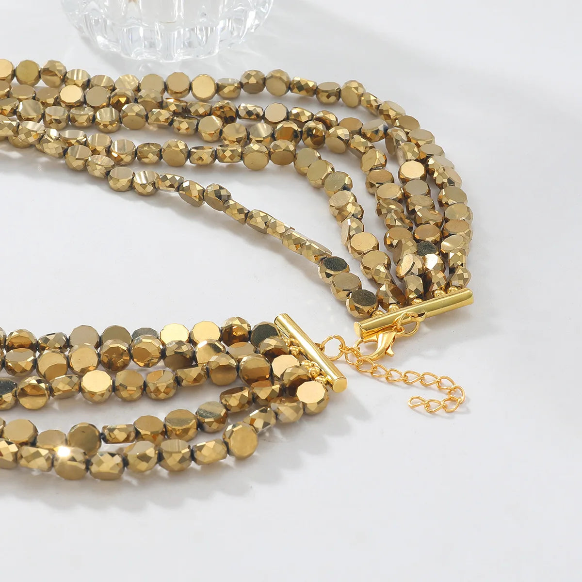 Golden Heavy Multilayer Beaded Chain Necklace For Women European American Bling Exaggerated Charm Party Jewelry Gift