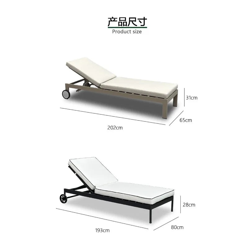 Luxury Outdoor Aluminum Sun Lounger with Wheels, Patio & Garden Sunbed Furniture for Poolside Sillas De Playa Outdoor Furniture
