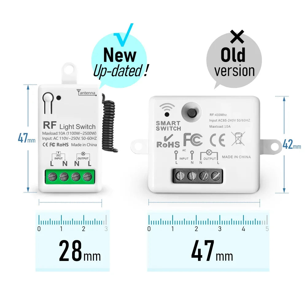 Smart Wireless Light Switch 433Mhz Wall Panel transmitter touch remote control Switch 110V 220V 10A Mini Relay Receiver for Lamp