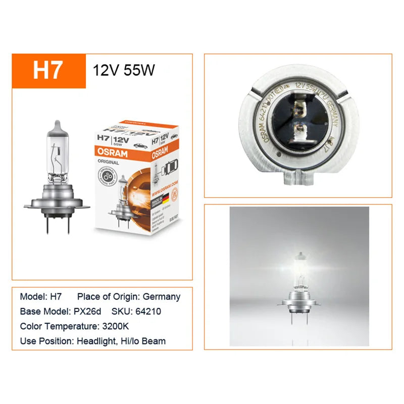 OSRAM H4 H7 H11 12V Halogen Headlight Car Original Lamp 3200K Warm White Standard Authentic Bulb Made in Germany (1pc)