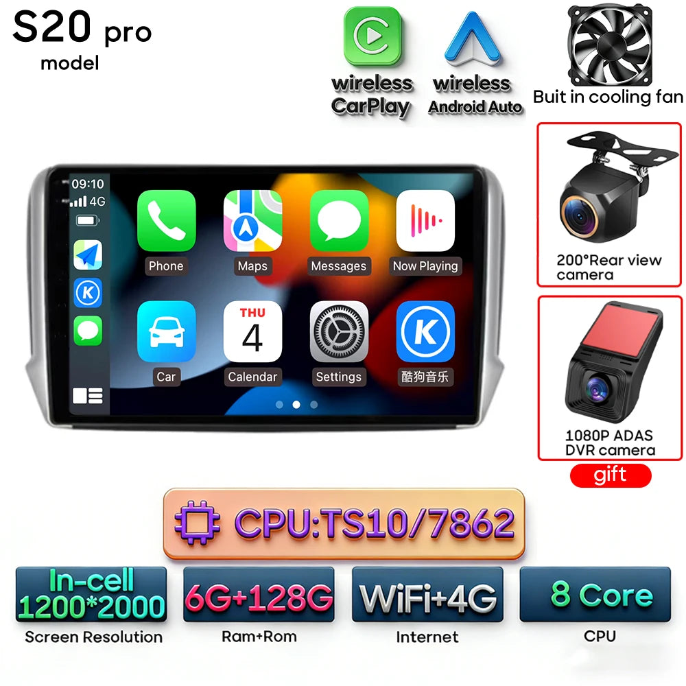 Android Audio Screen For Peugeot 2008 208 2012 - 2018 Car Radio Multimedia Video Player Carplay Auto 4G Wif DSP Navigation GPS
