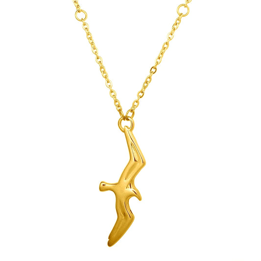 JINHUI Trendy TS Seagull Pendant Necklace Stainless Steel Silver Color Bird Charm Chain Necklace for Women Men Couple Jewelry