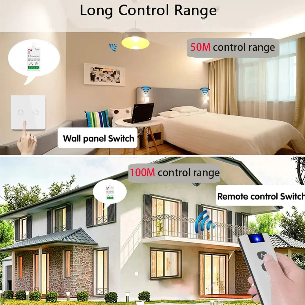 Smart Wireless Light Switch 433Mhz Wall Panel transmitter touch remote control Switch 110V 220V 10A Mini Relay Receiver for Lamp