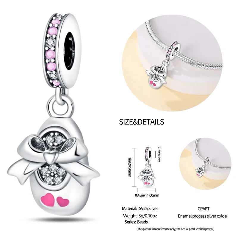 New 925 sterling silver bow star love pink series charm beads suitable for 3mm original bracelet DIY fashion jewelry gift