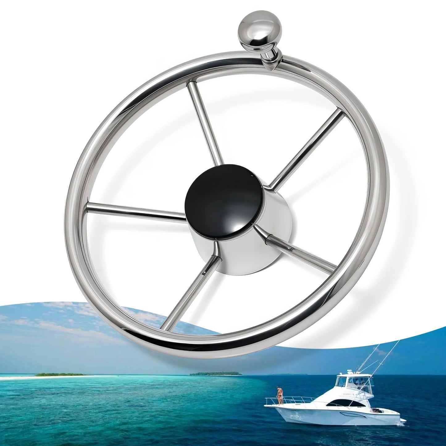 AD 11inch Steering Wheel Boat Accessories Marine 11" Perfect Stainless Steel Boat Steering Wheel With Knob For Marine Boat Yacht