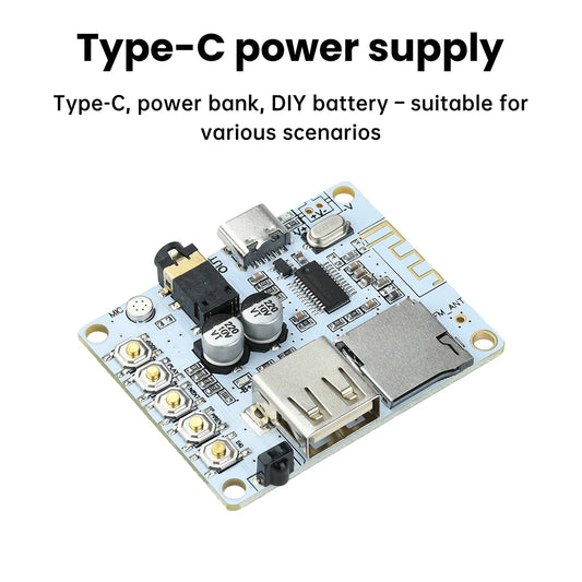 Bluetooth 5.4 Audio Receiver Board with USB/TF Playback Lossless Decoding AAC MP3 WAV FLAC APE for Car AUX DIY Power Supply