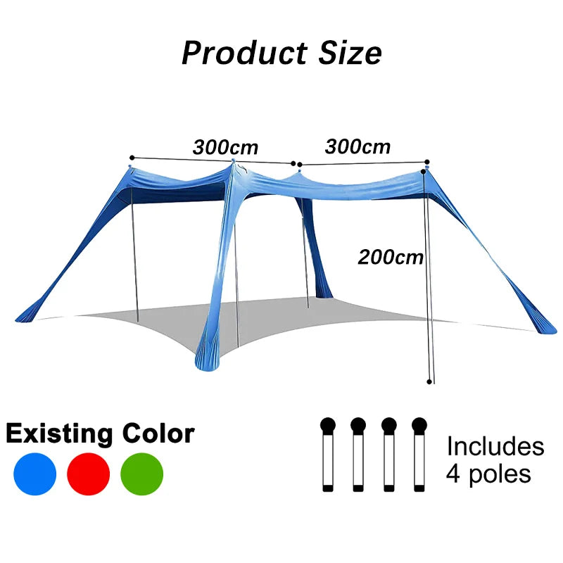 3M Camping Tent Windproof Pop Up Awning Outdoor Beach Sun Shade UV Ultralight Beach Canopy Tents for Camping Fishing Picnics