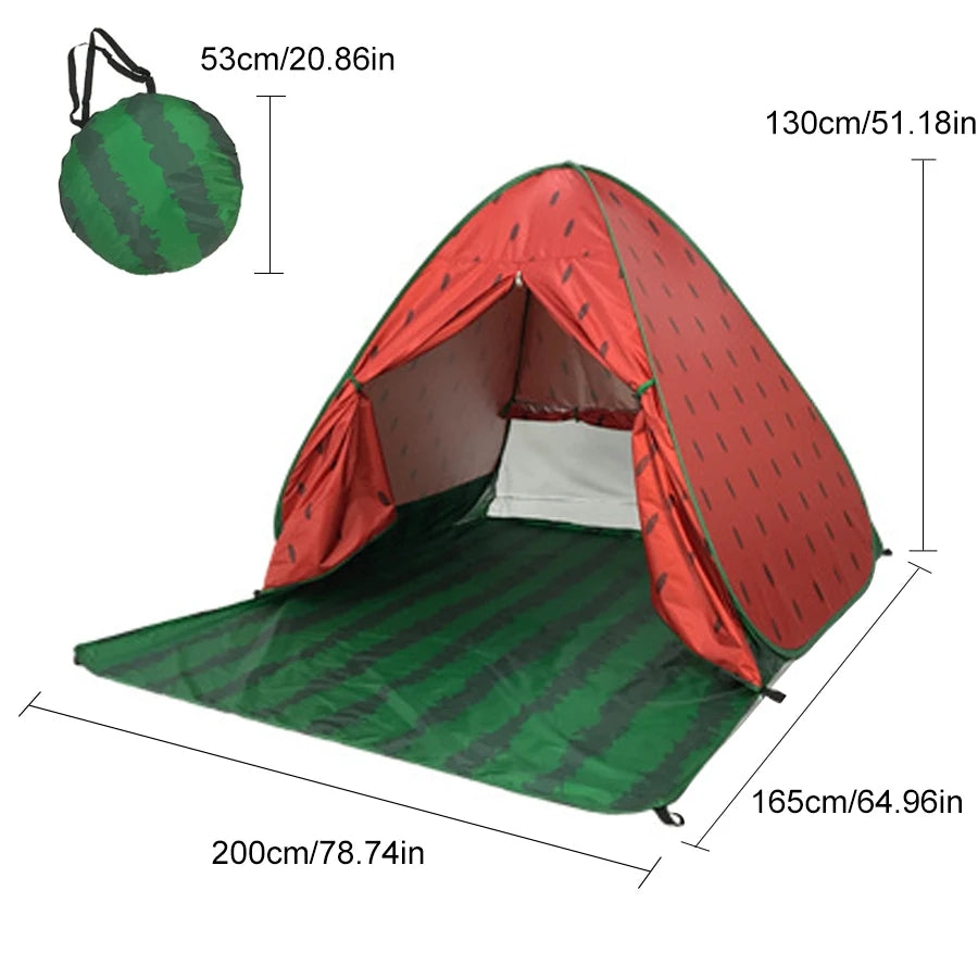 Large 2-3 person family compact and durable portable pop-up beach tent, including 6 ground stakes for fixing. Comes with a stora